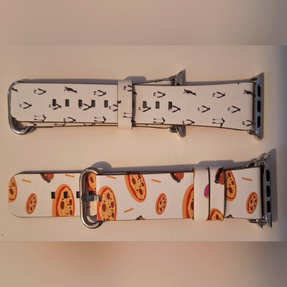 2pc Apple watch replacement bands- pizza and penguins- new in pack- Series 1-4